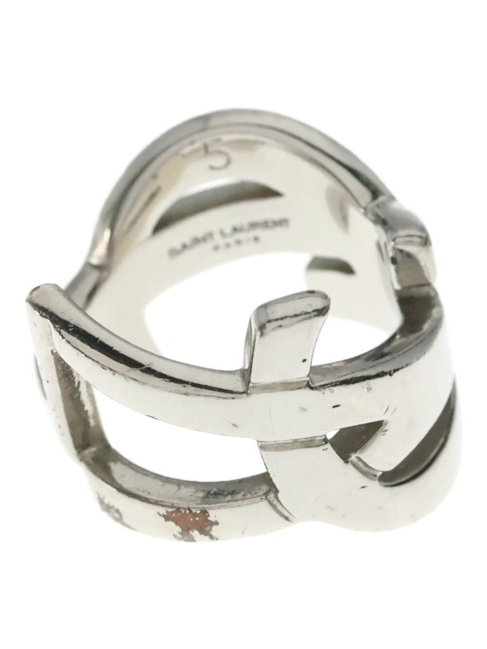 Saint Laurent Paris YSL Monogram Logo Ring Silver